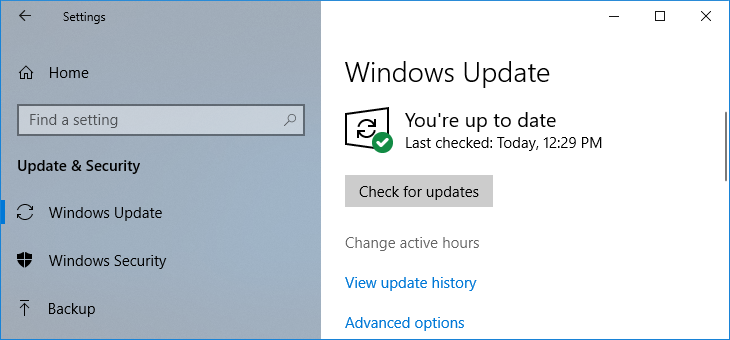 「Windows Update」显示系统已经处于最新 (You're up to date)。