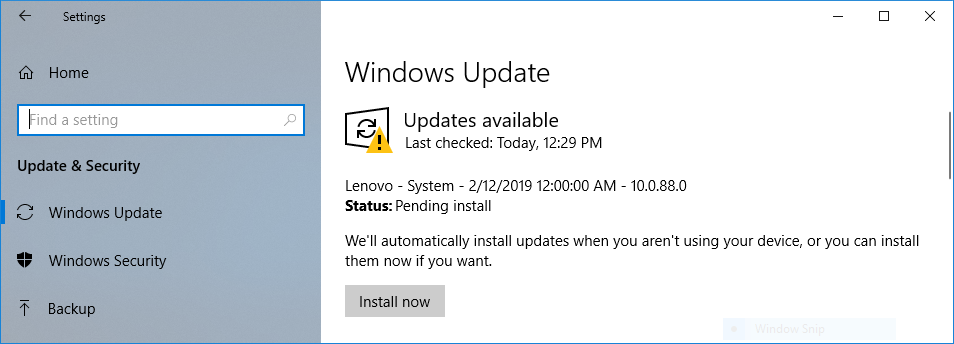 「Windows Update」显示目前有等待安装的更新。